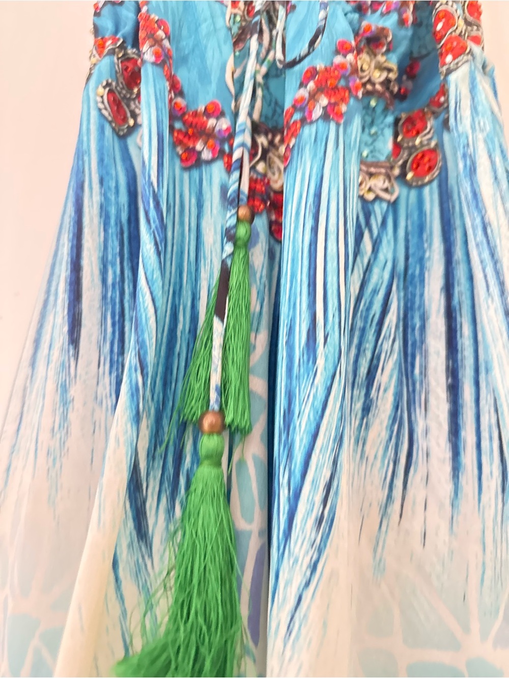 Blue & Green Printed Spaghetti-Strap Maxi Dress